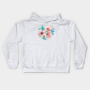 Watercolor Pink and Turquoise Botanical Arrangement 2 Kids Hoodie